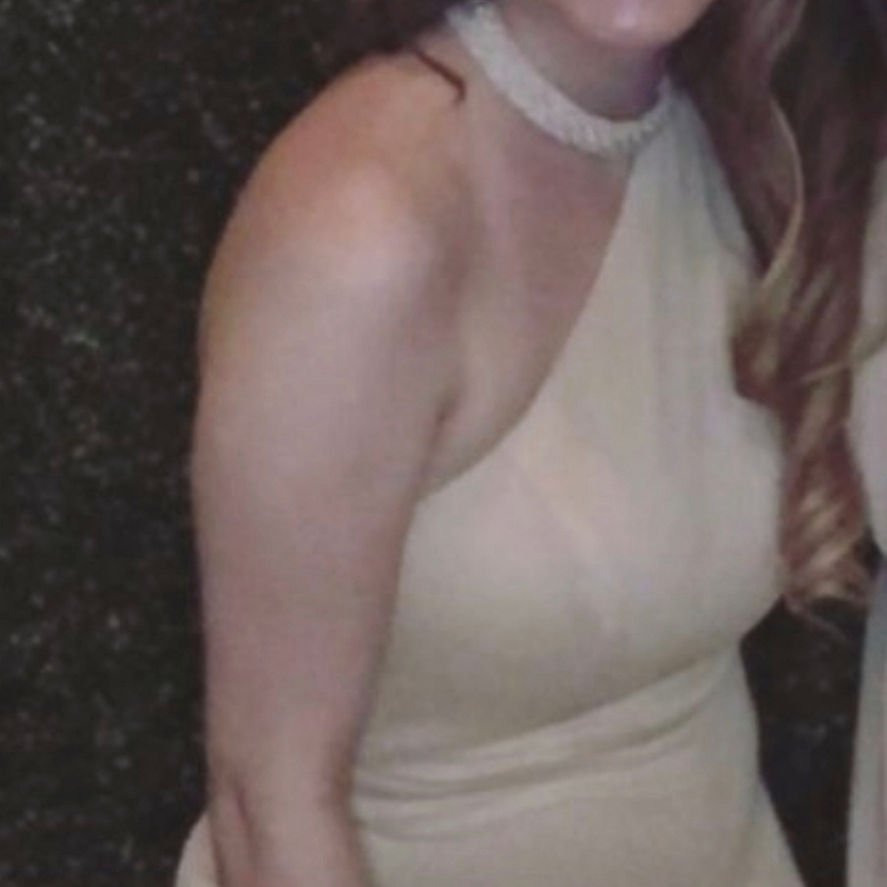 Azazie Davina floor length bridesmaid's dress in Champagne, size A0 big bust